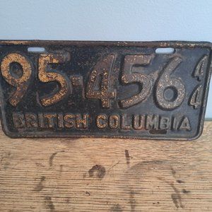 Vintage collectors 1944 British Columbia license plate.